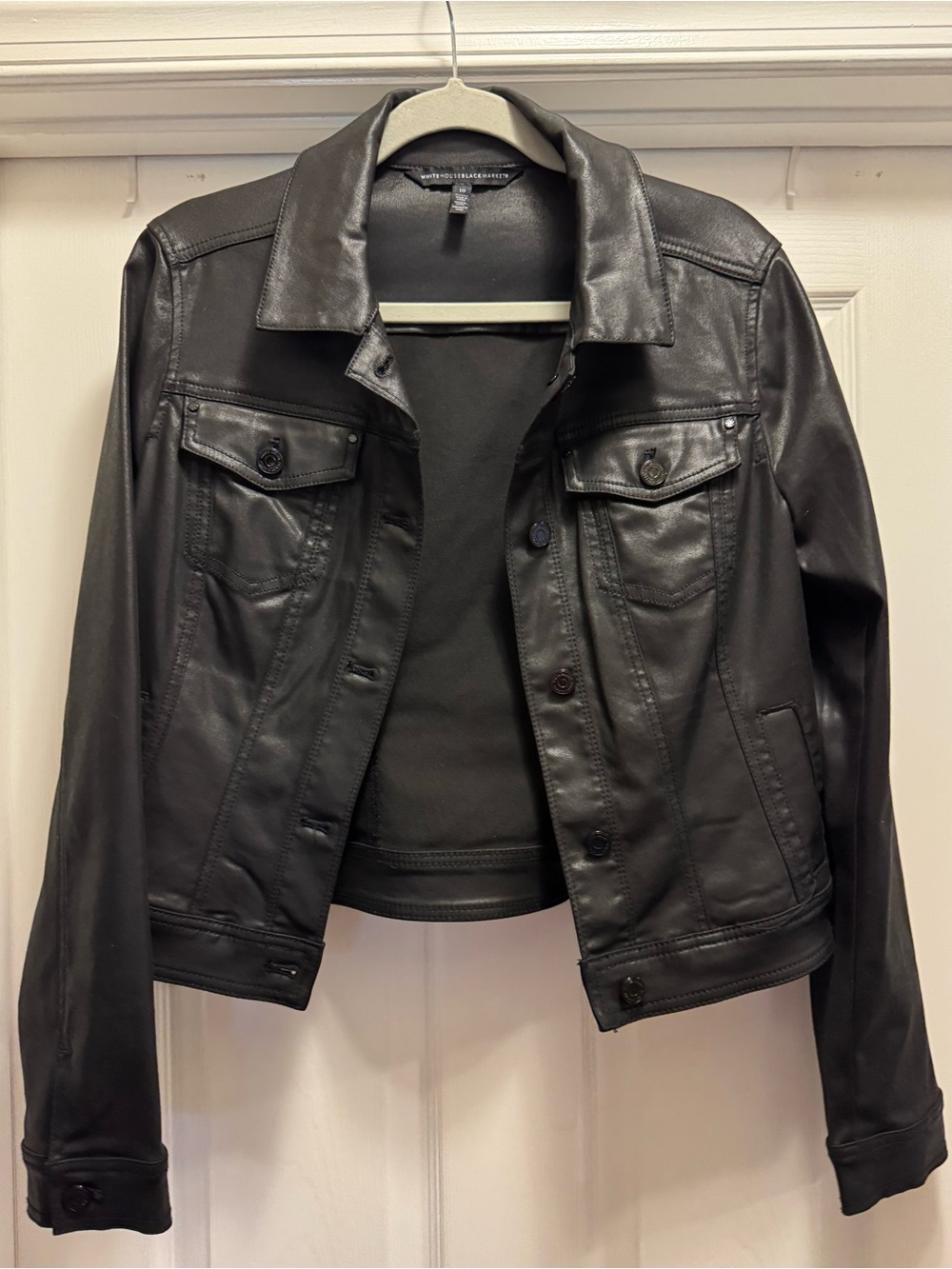 White House Black Market Black Leather Trucker Jacket